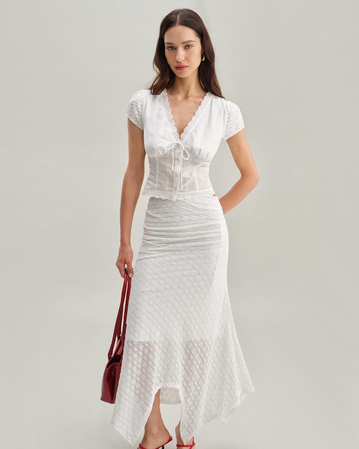 White Textured Cap Sleeve Blouse Product Image