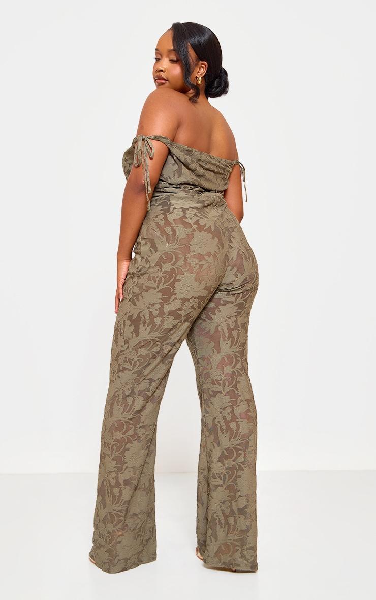 Plus Sage Green Devore Shoulder Tie Jumpsuit Product Image