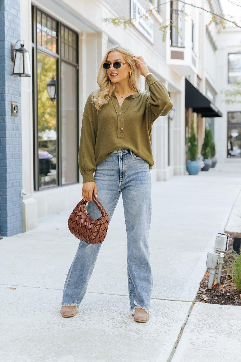 Olive Seam Detail Button Up Top Product Image
