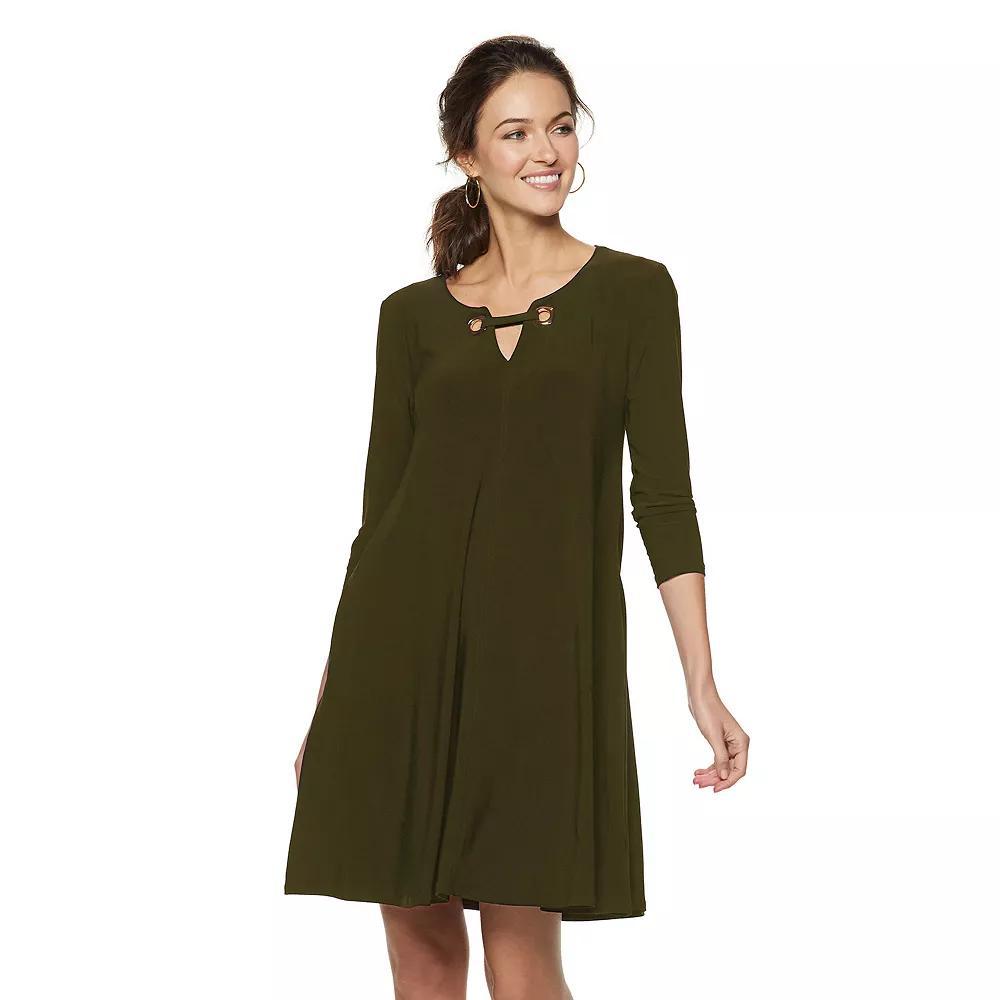 Women's Nina Leonard Embellished Keyhole Swing Dress, Size: Large, Green Product Image