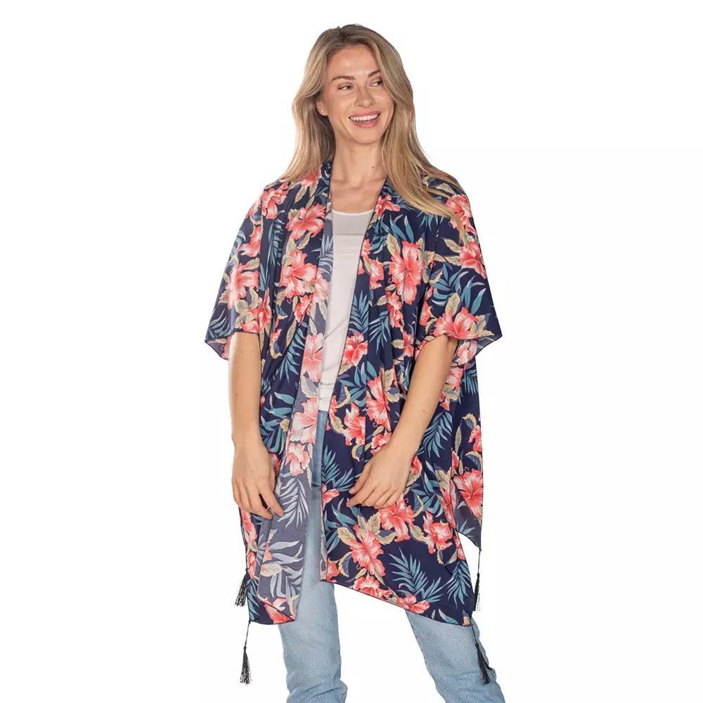 Women's Linda Anderson Hibiscus Tassel Kimono, Blue Product Image