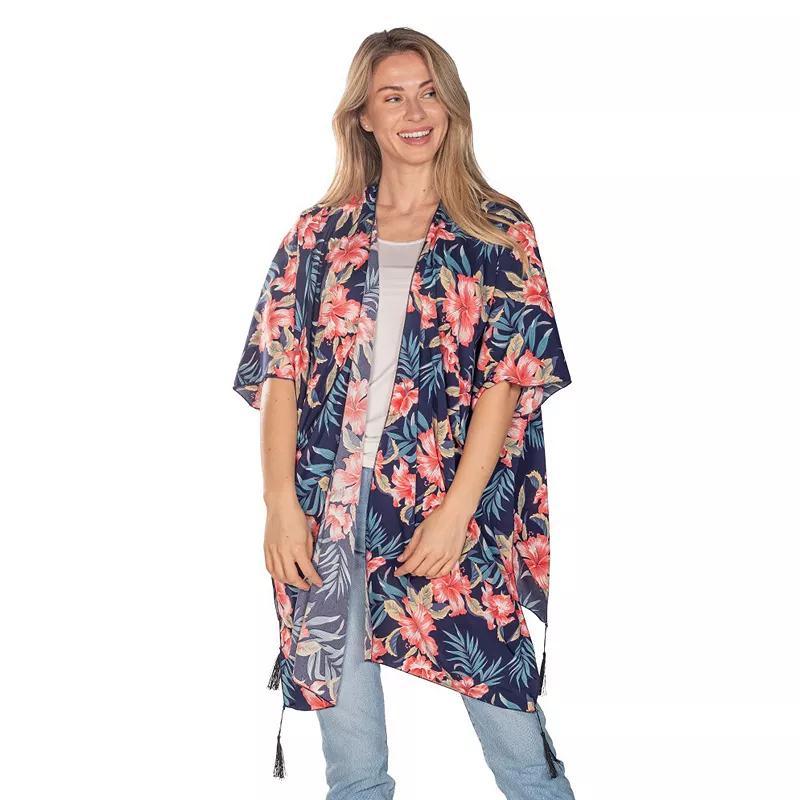 Women's Linda Anderson Hibiscus Tassel Kimono, Blue Product Image