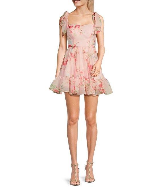 B. Darlin Floral Print Sweetheart Neck Wide Tie Strap Ruffle Hem Dress Product Image