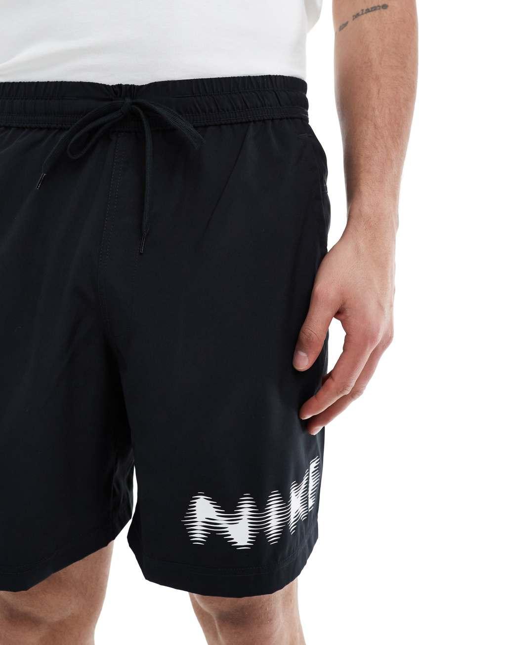Nike Training blurred swoosh graphic 7 inch shorts in black Product Image