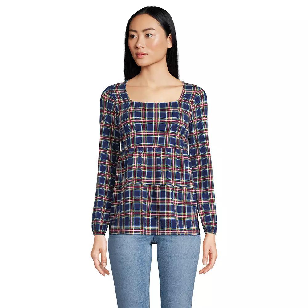 Petite Lands' End Squareneck Tiered Top, Women's, Size: Large Petite, Blue Highland Plaid Product Image