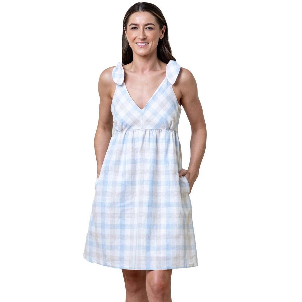 Hope & Henry Women's Sleeveless Bow Shoulder Dress in Stone Stripe Linen at Nordstrom, Size 6 Product Image