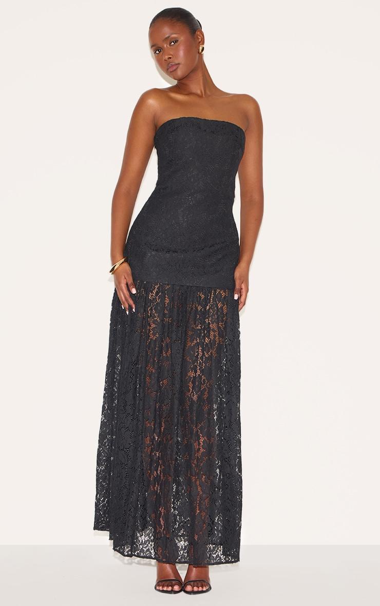 Black Lace Sheer Skirt Panel Bandeau Midaxi Dress Product Image