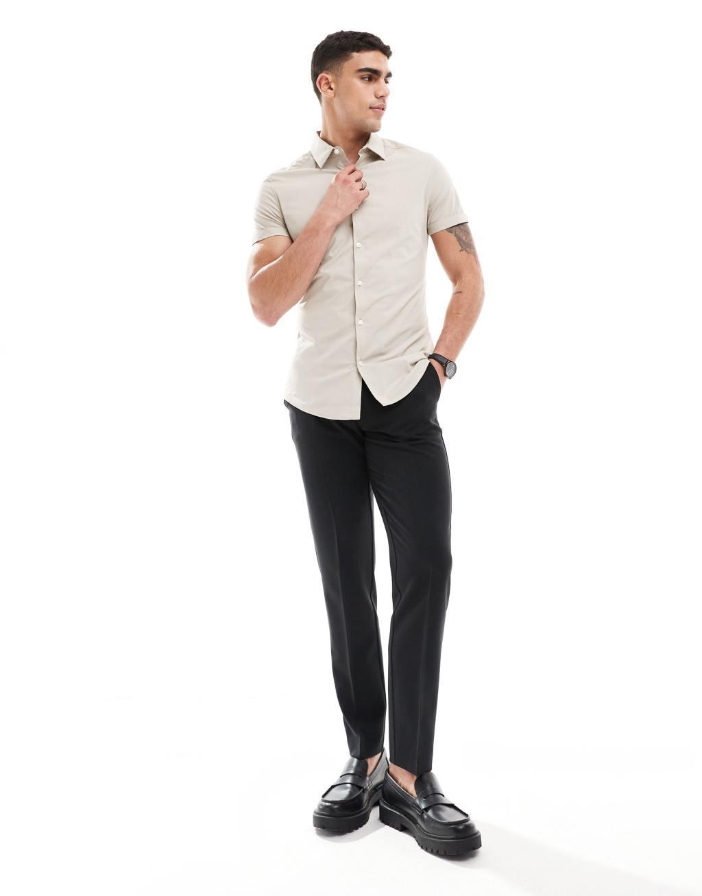 ASOS DESIGN skinny fit shirt in stone  Product Image