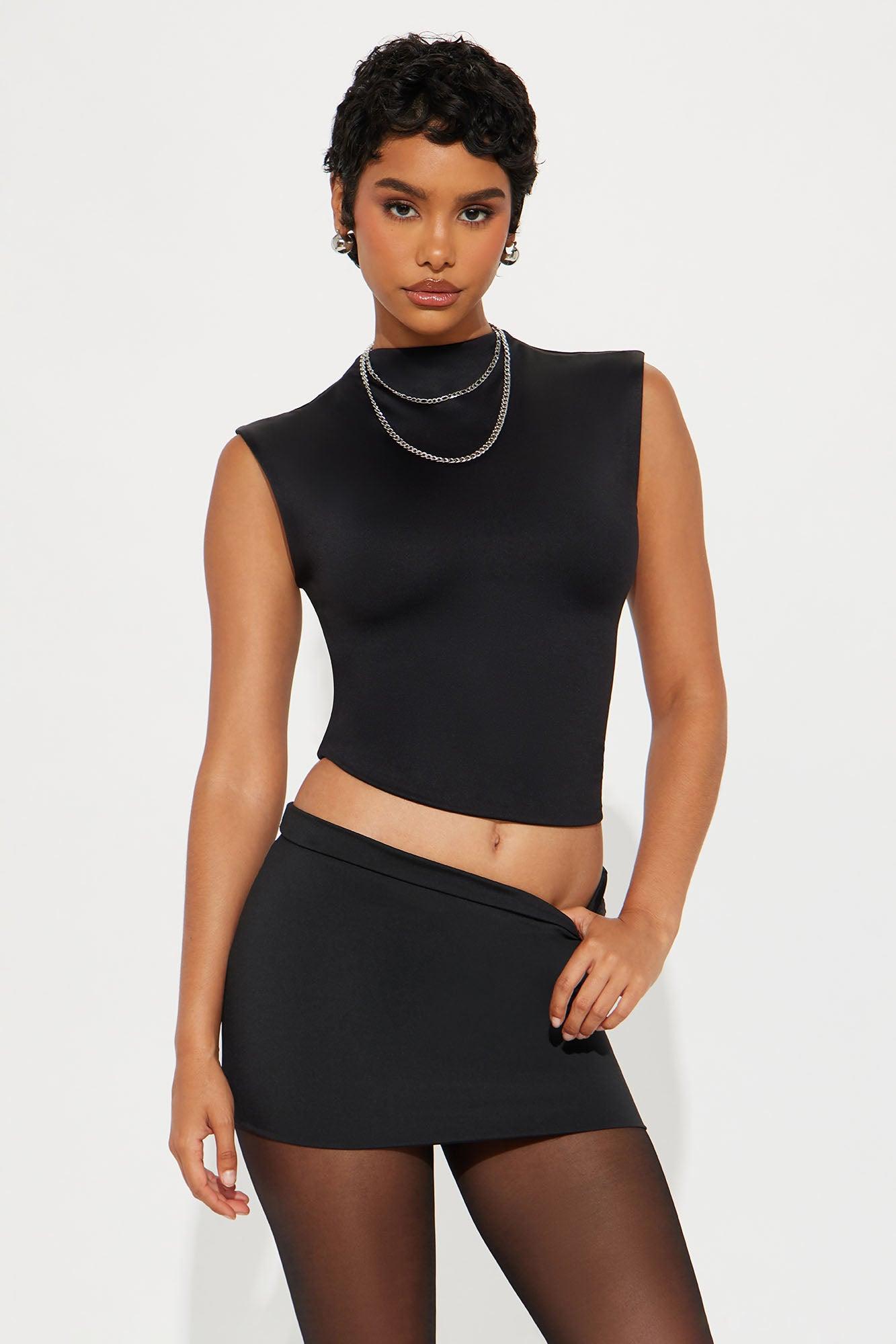 Contour Double Lined Mock Neck Top - Black Product Image