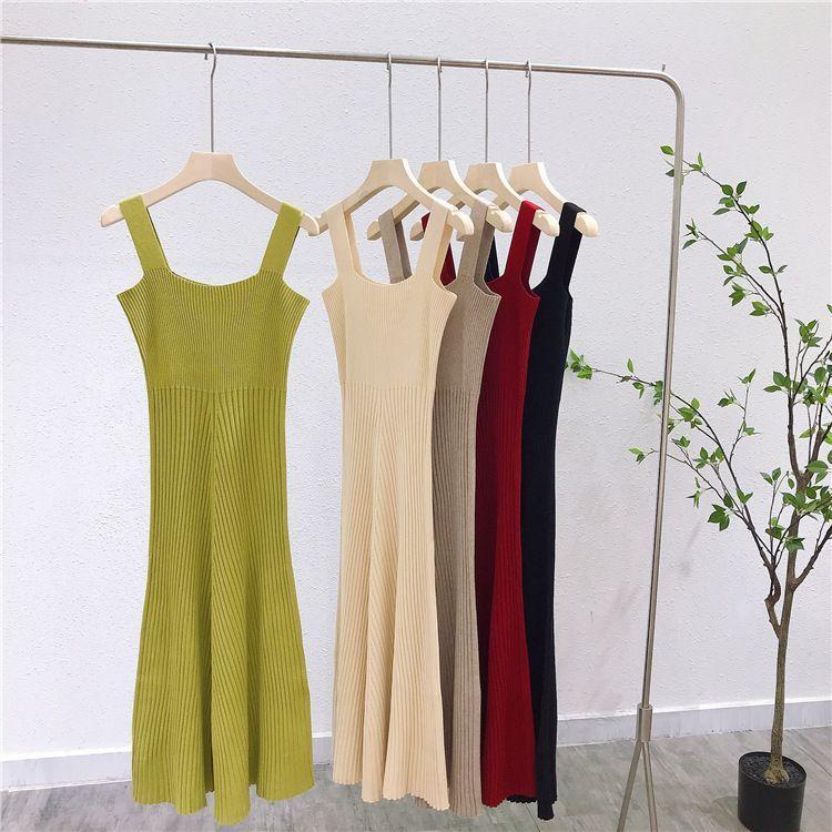 Sleeveless Square Neck Knit Midi Dress Product Image