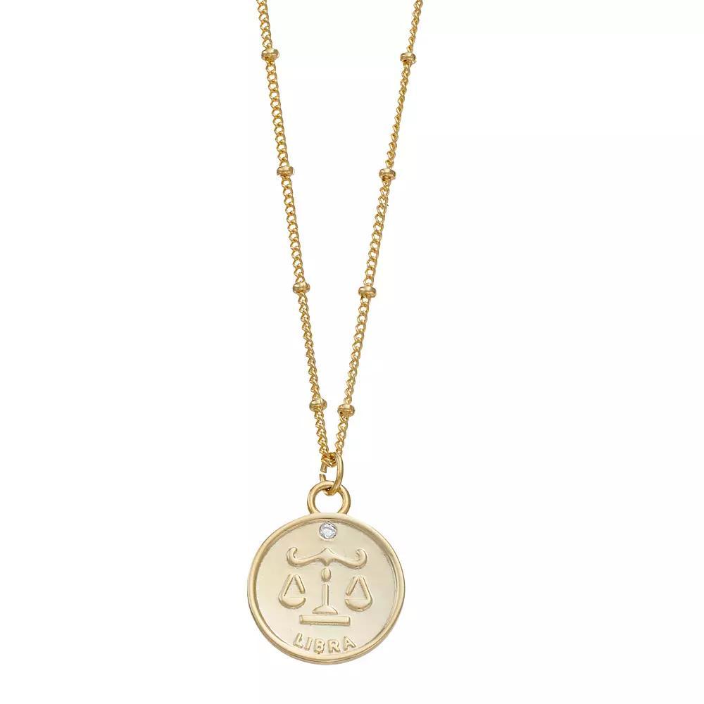 City Luxe Cubic Zirconia & Beaded Chain Zodiac Pendant Necklace, Women's, Gold Tone Gemini Product Image