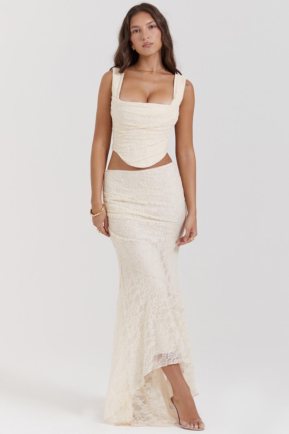 Therese Vintage Cream Lace Maxi Skirt Product Image
