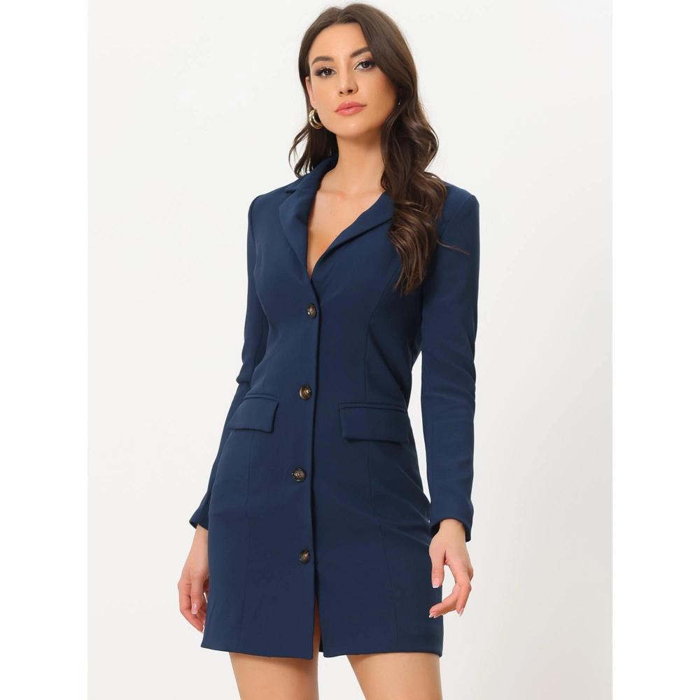 INSPIRE CHIC Women's Casual Notched Lapel Collar Office Work Blazer Dress Dark Blue Large Product Image