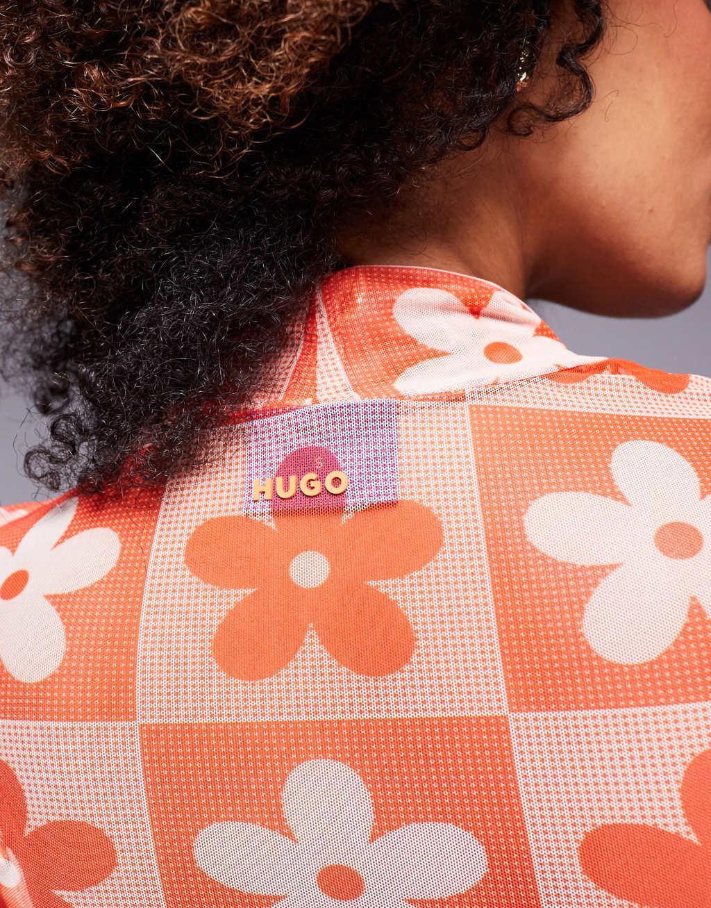 HUGO Blue dasori floral print long sleeve mesh top Product Image