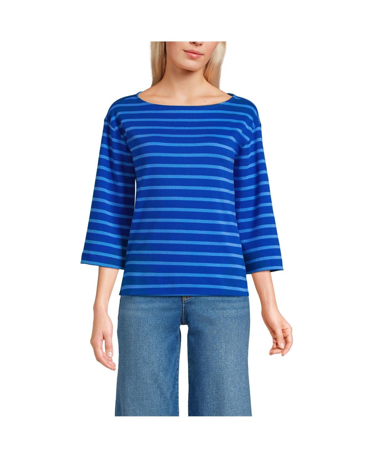 Women's Lands' End 3/4 Bell Sleeve Supima Cotton Tee, Size: Large, Blue Breton Stripe Product Image