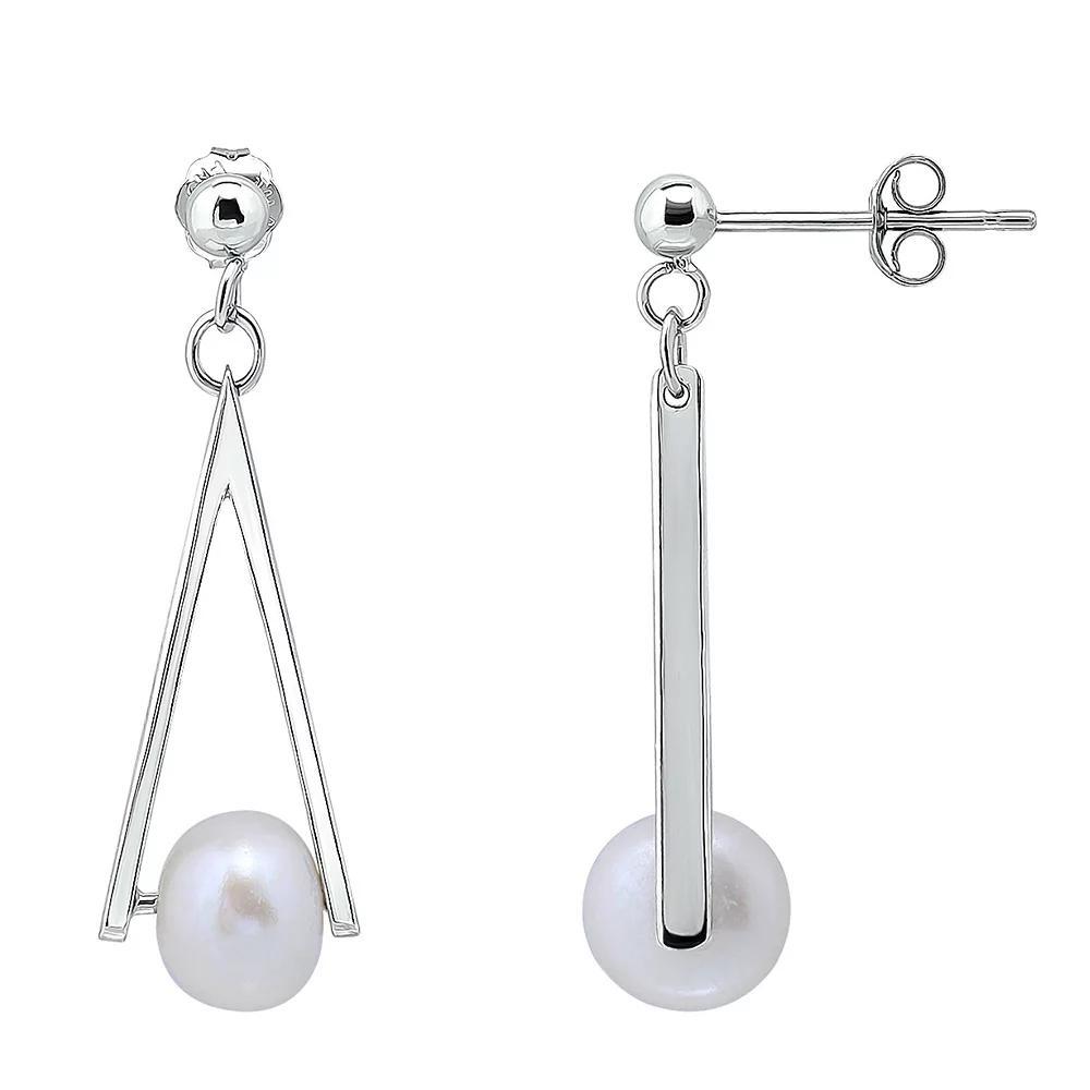 Aleure Precioso Sterling Silver & Freshwater Cultured Pearl Triangle Drop Earrings, Women's, Gold Tone Product Image