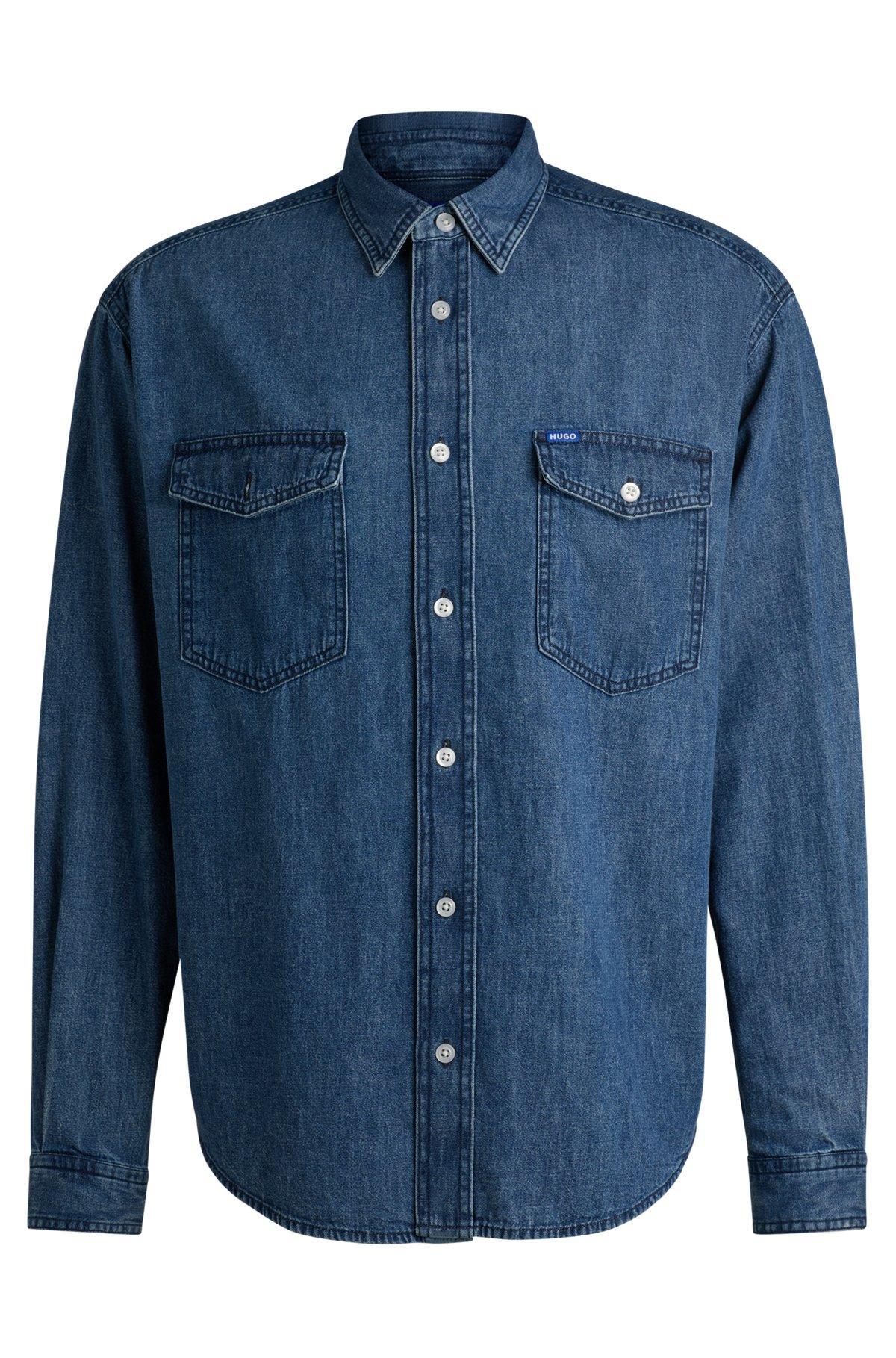 Loose-fit shirt in blue cotton denim Product Image