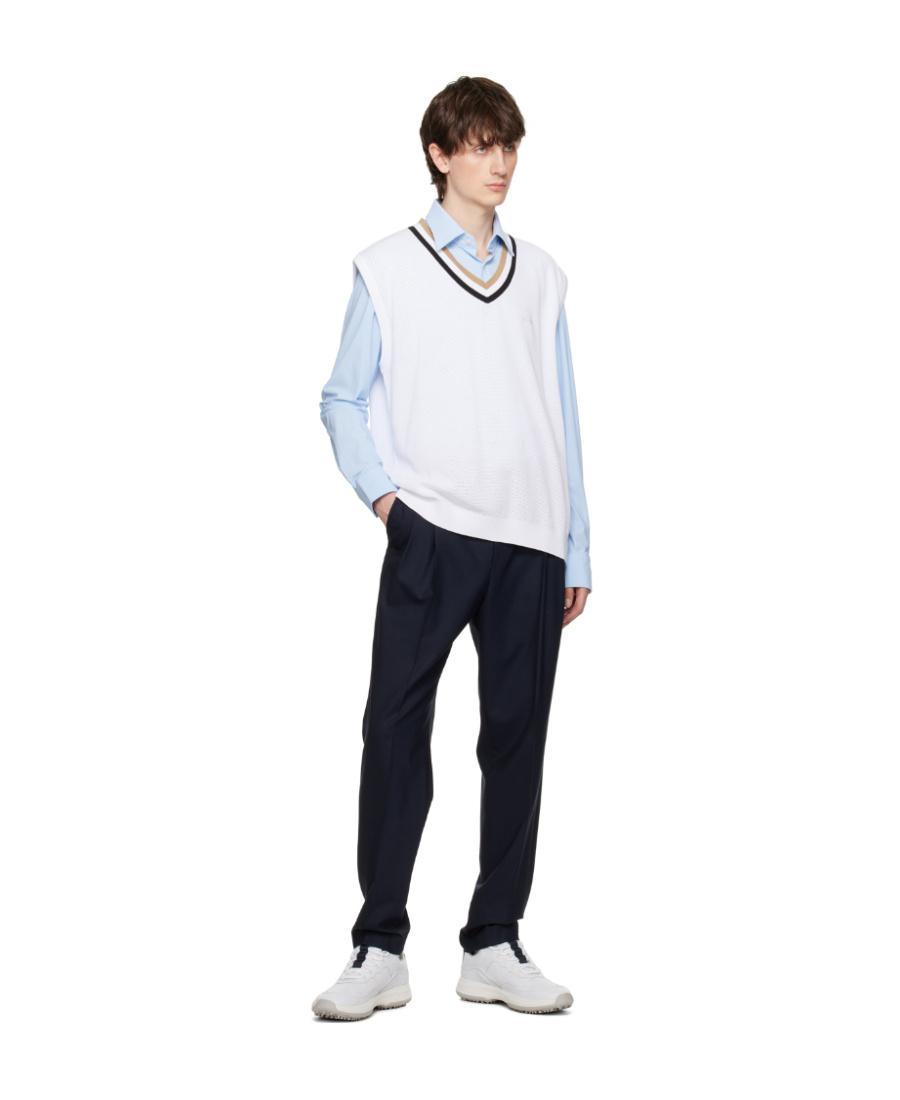 HUGO BOSS Striped Detail Knitted Sleeveless Pullover In White Product Image