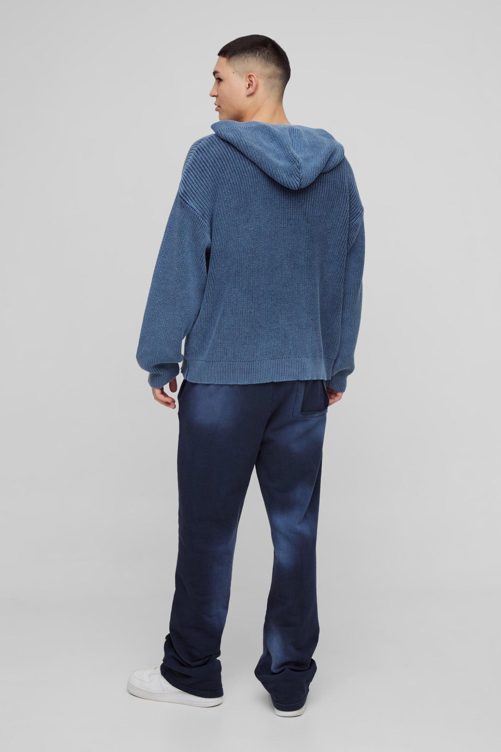 Oversized Boxy Acid Wash Knitted Hoodie | boohooMAN USA Product Image