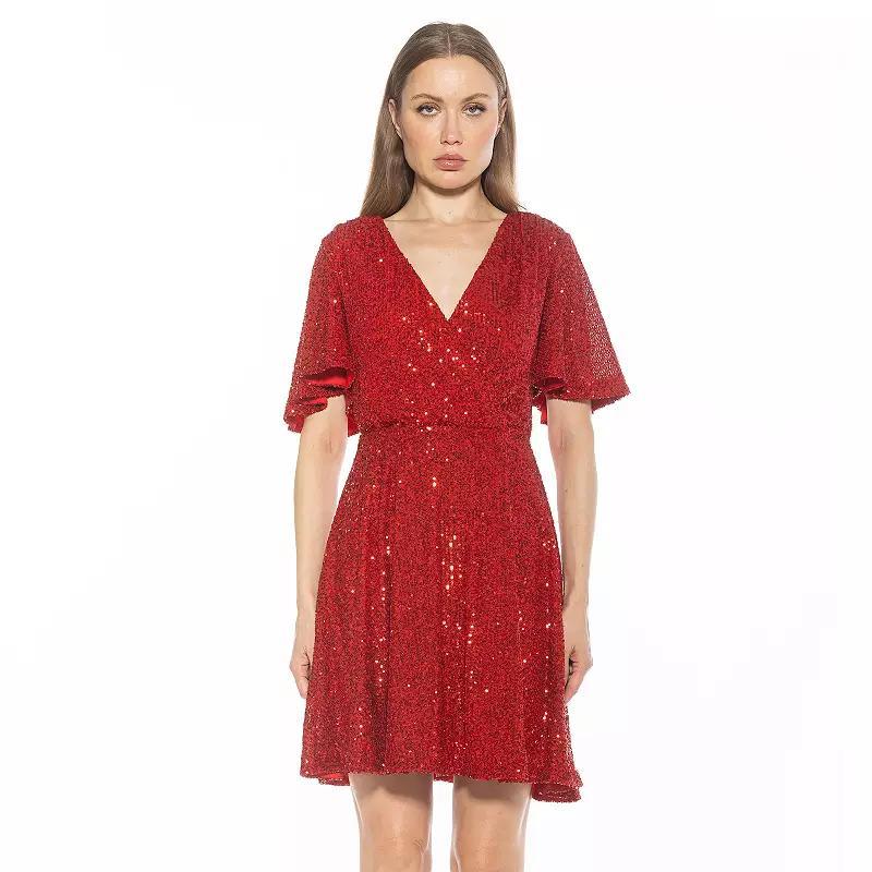 Women's ALEXIA ADMOR Oakless Flutter Sleeve Fit & Flare Dress, Size: Large, Silver Product Image