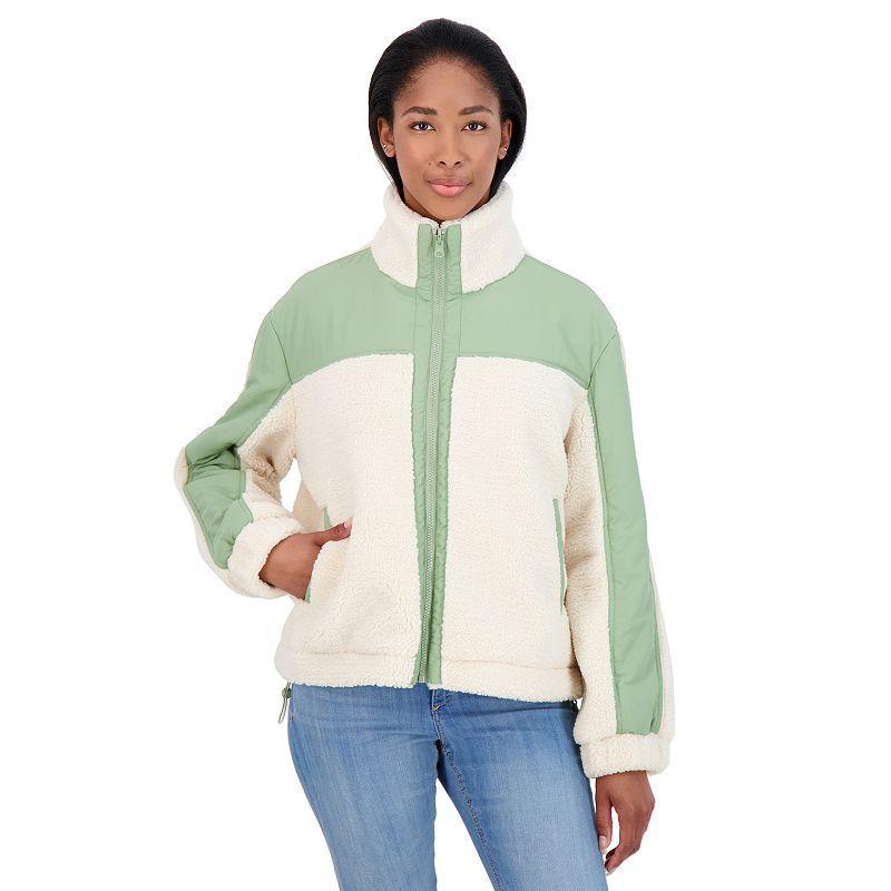Juniors' Sebby Reversible Mixed Media Sherpa Jacket, Women's, Size: Medium, Cream Black Product Image