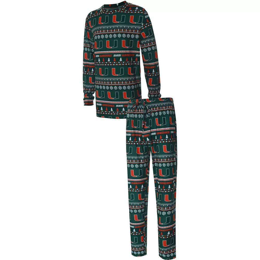 Men's Concepts Sport Green Miami Hurricanes Ugly Sweater Knit Long Sleeve Top and Pant Set, Size: Medium Product Image