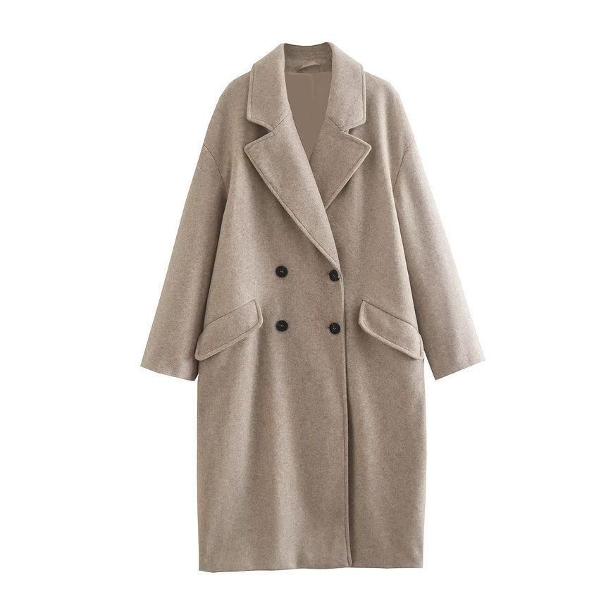 Plain Midi Double-Breasted Coat Product Image