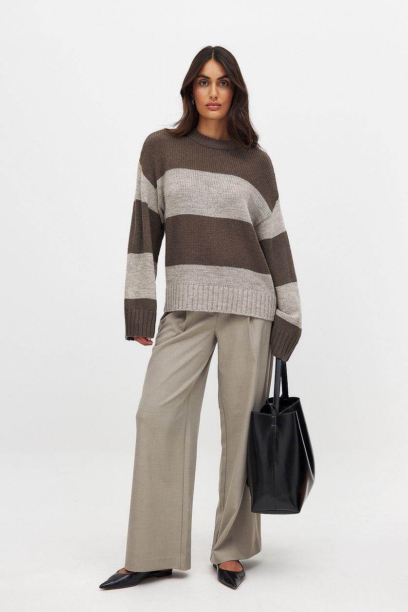 Round Neck Knitted Striped Sweater Product Image
