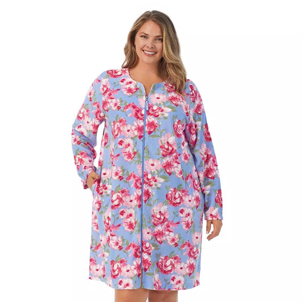 Plus Size Stan Herman Floral Vintage Terry Zip-Front Robe, Women's, Size: 2XL, Gray Palm Product Image