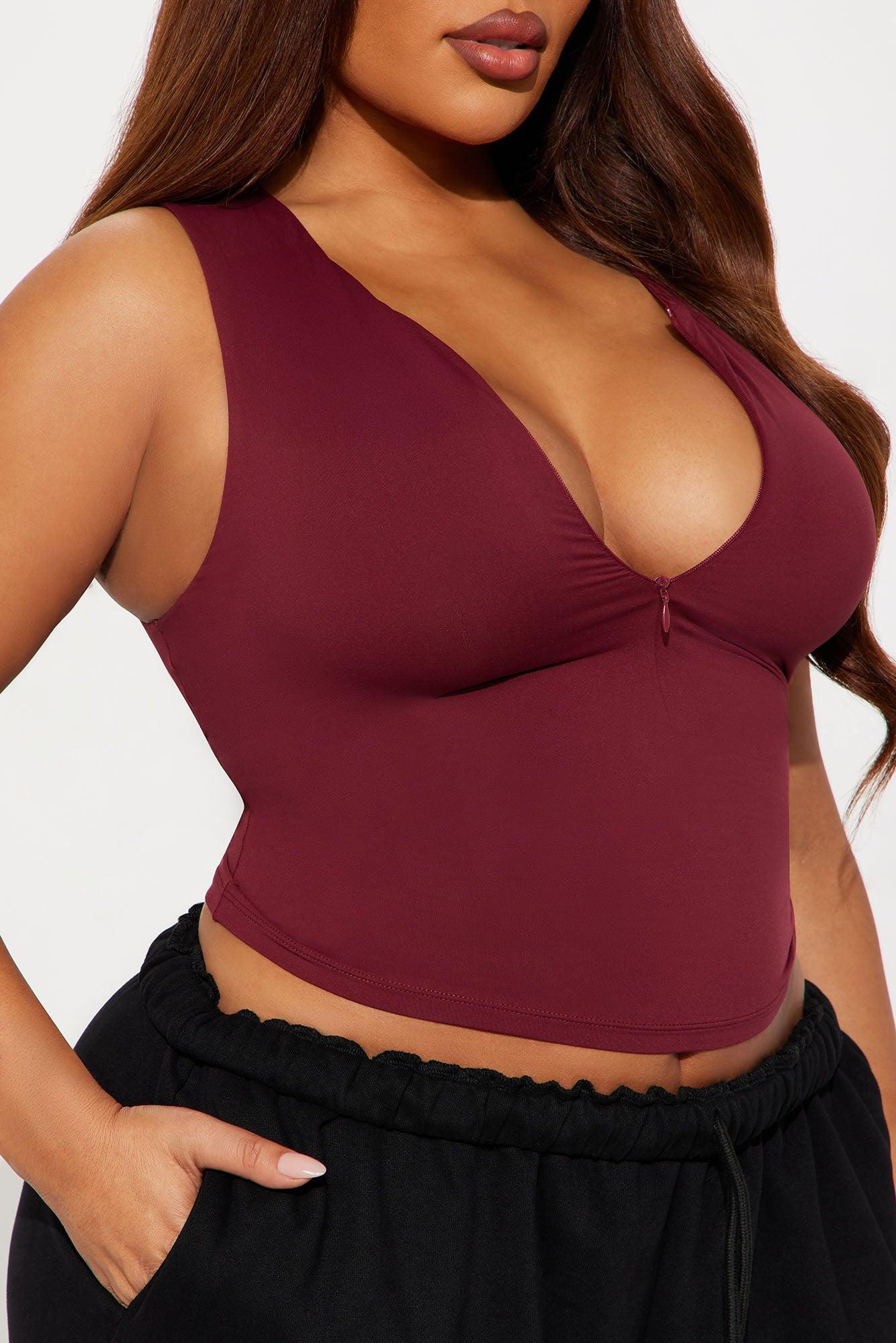 Second Skin Double Lined Zip Front Tank - Wine Product Image