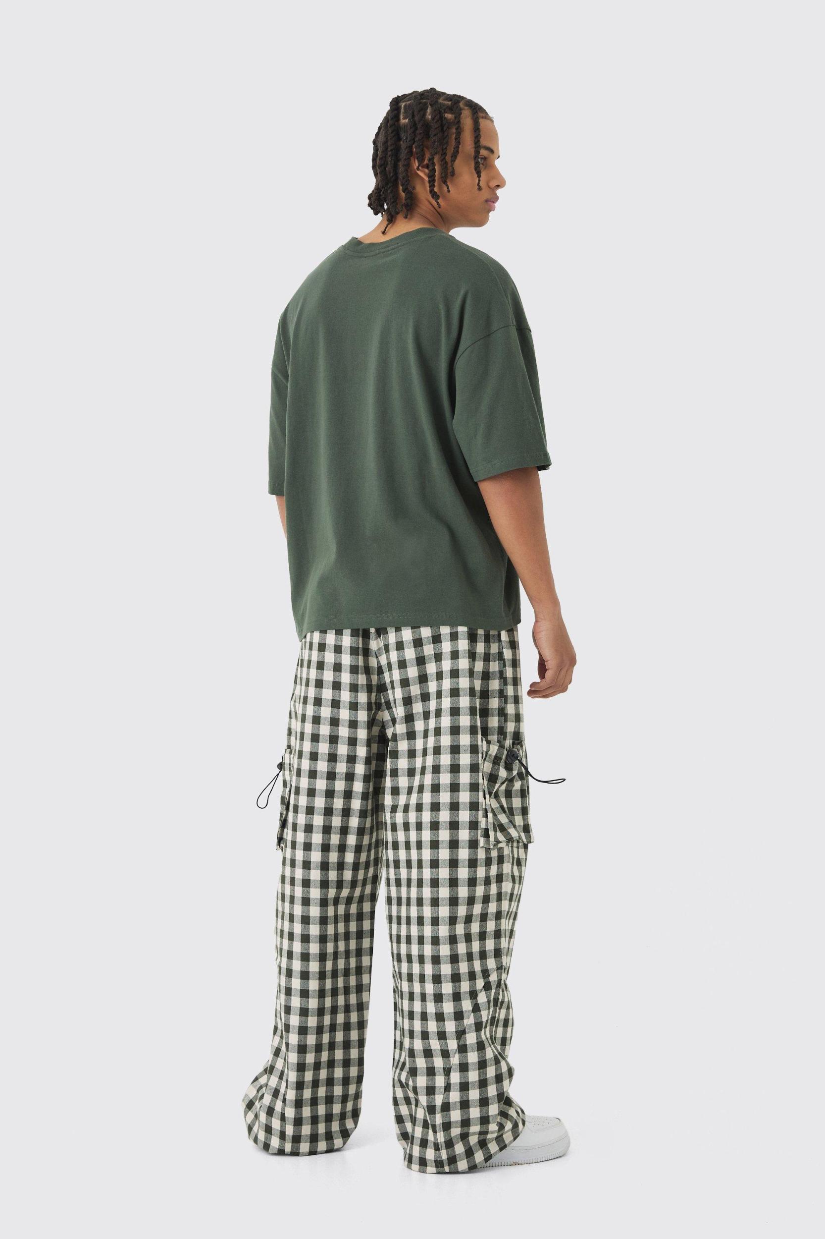Woven Plaid Parachute Cargo Pants | boohooMAN USA Product Image