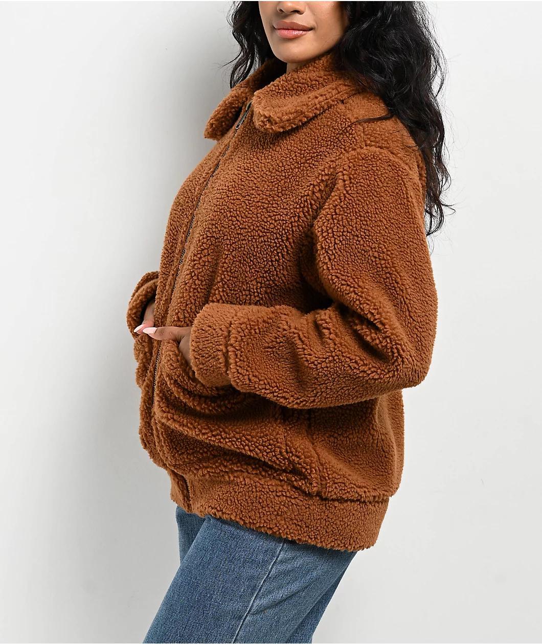 24COLOURS Sherpa Brown Zip Jacket Product Image