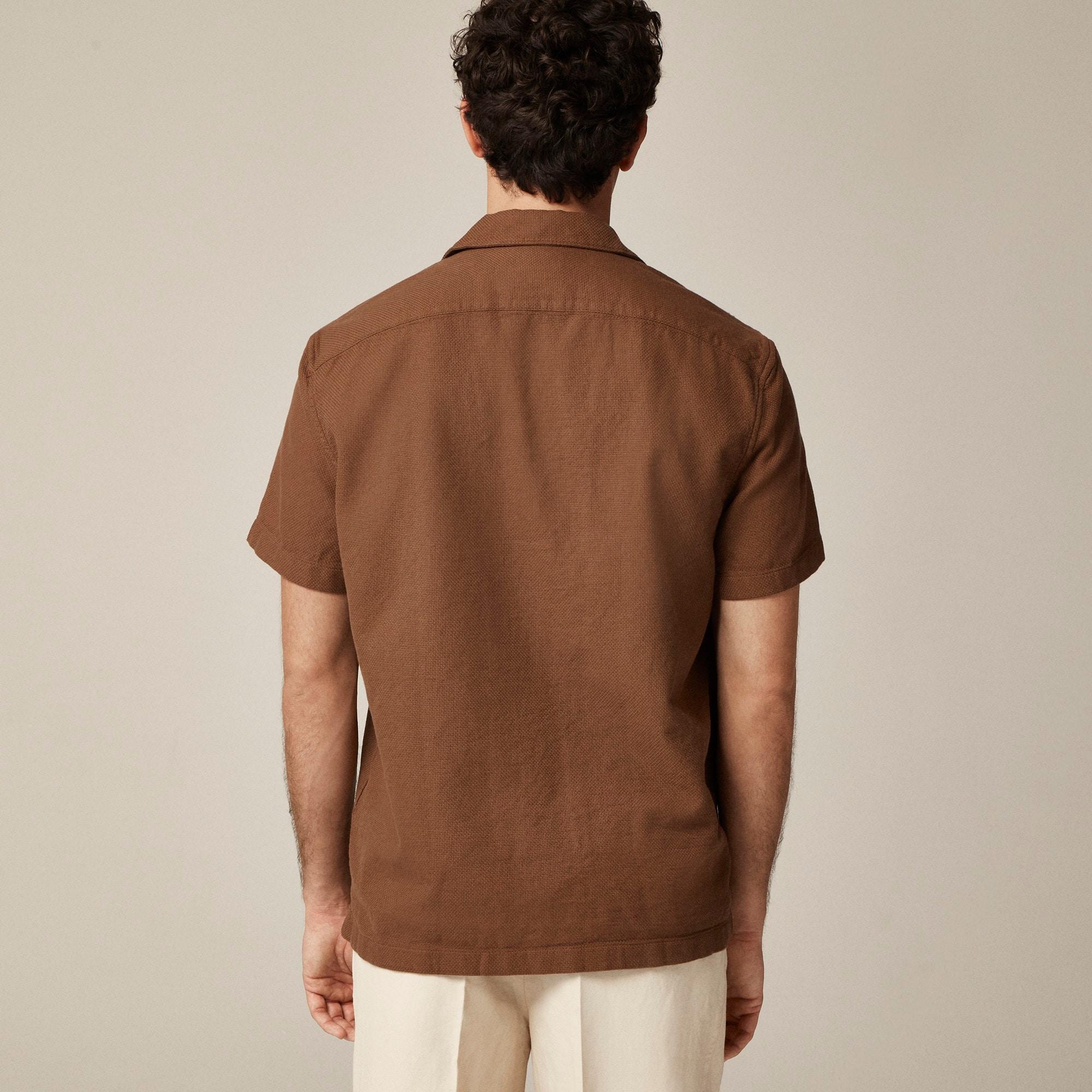 Short-sleeve textured cotton camp-collar shirt Product Image