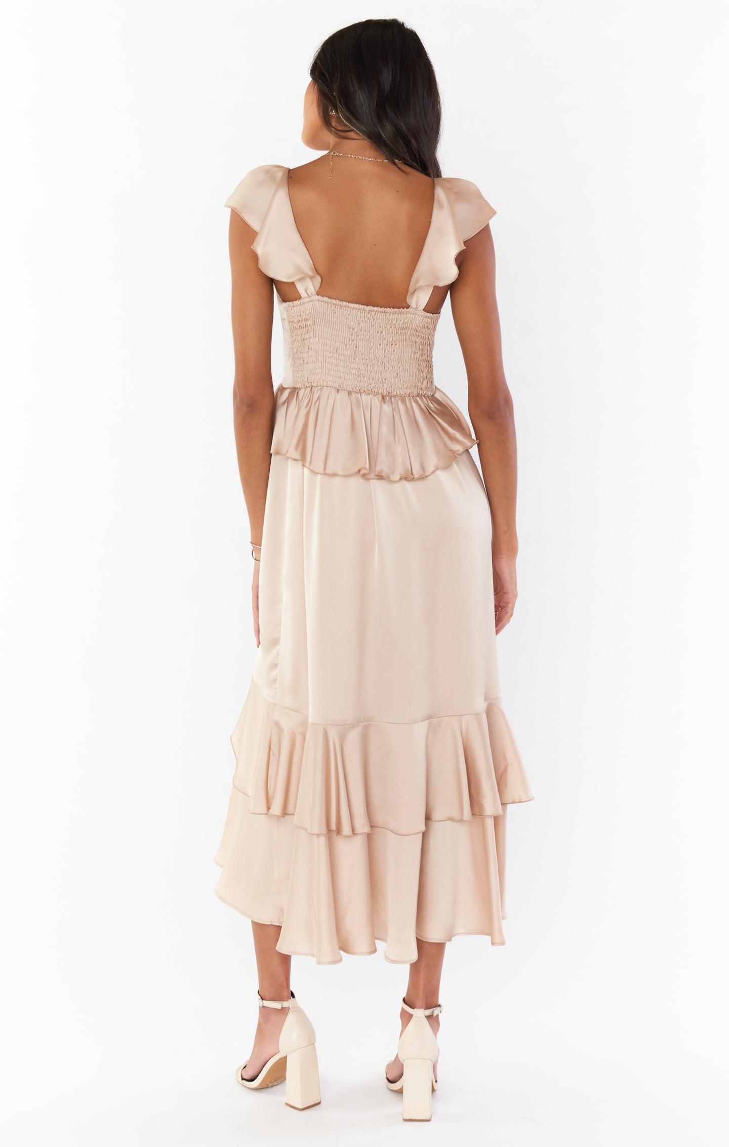 Reese Ruffle Dress ~ Champagne Luxe Satin Product Image