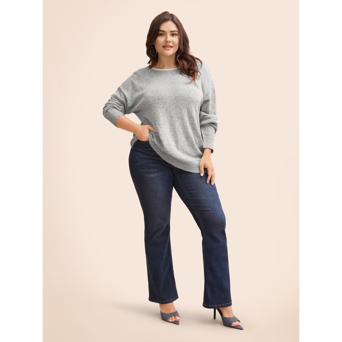 Plus Size Round Neck Bowknot Cut Out Pullover Silver Women Casual Long Sleeve Round Neck Everyday Pullovers BloomChic 30/6X Product Image