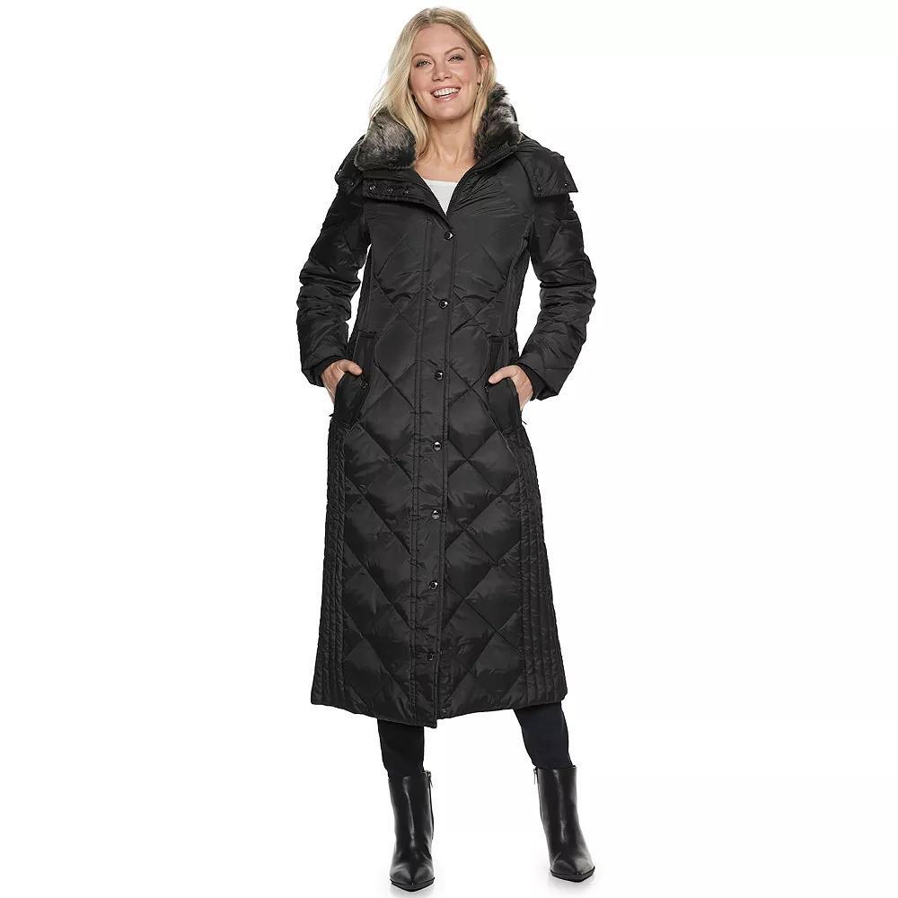 Women's TOWER by London Fog Hooded Quilted Puffer Down Maxi Coat, Size: XXL, Black Product Image