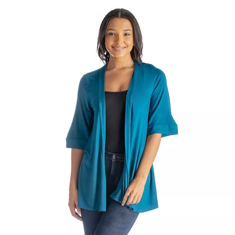Women's 24Seven Comfort Apparel Open Front Elbow Length Sleeve Cardigan, Size: Large, Red Product Image