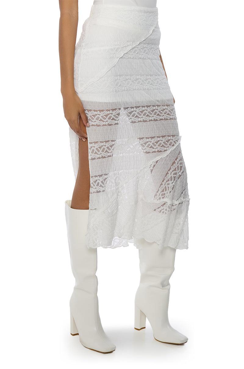 EMELIA LACE TRIM TIERED MIDI SKIRT Product Image