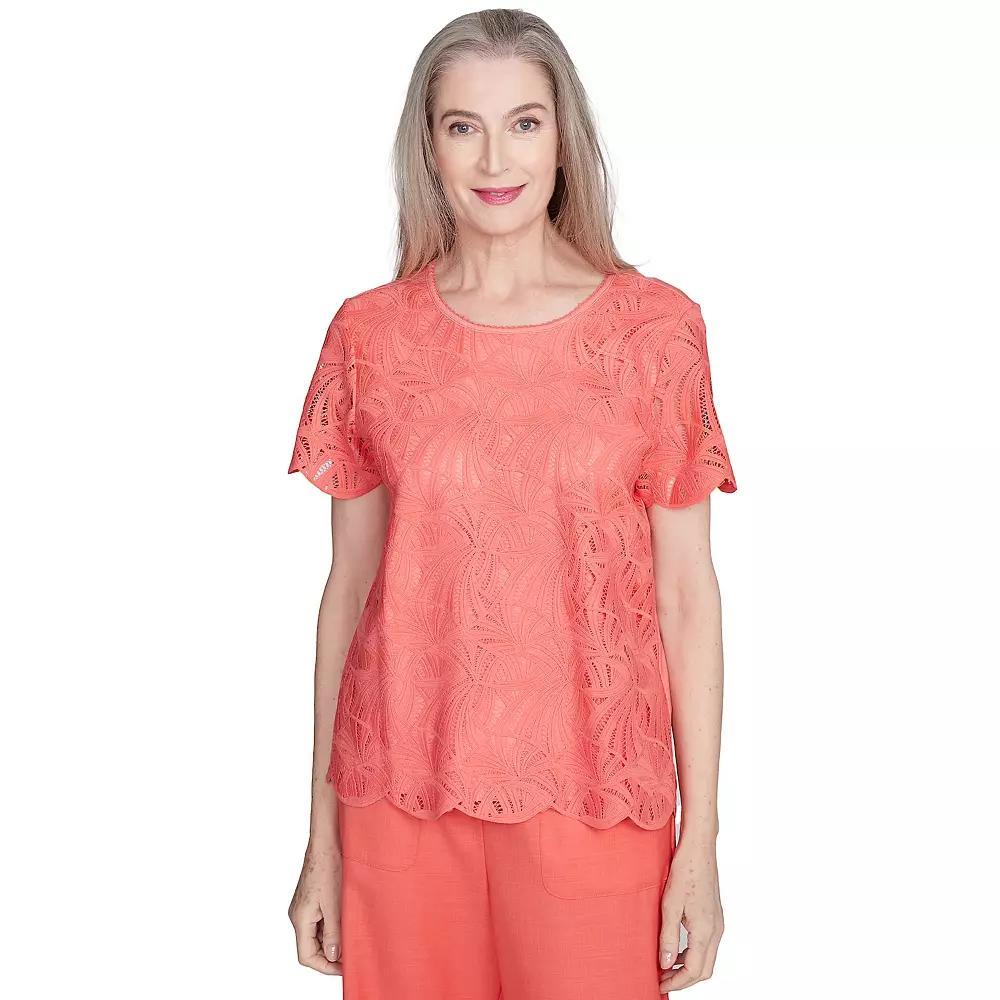 Women's Alfred Dunner Lace Trimmed Textured Tee, Size: XL, Orange Product Image