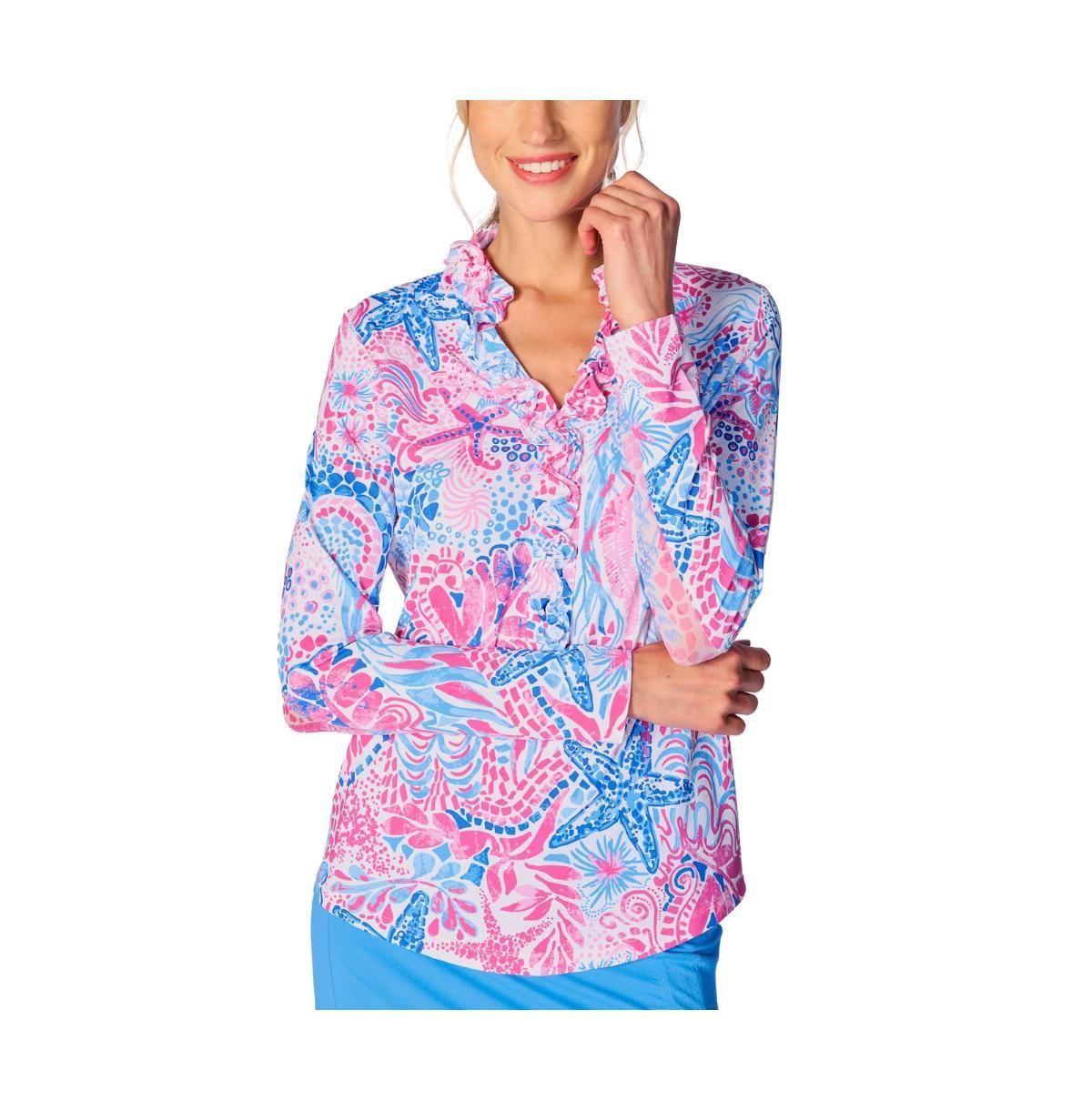 G Lifestyle Clothing Womens Long Sleeve Double Ruffle Top Tile Blue XLarge Product Image
