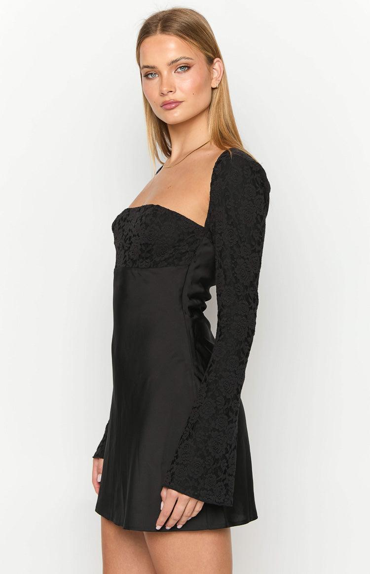 Vanette Black Long Sleeve Mini Dress Product Image