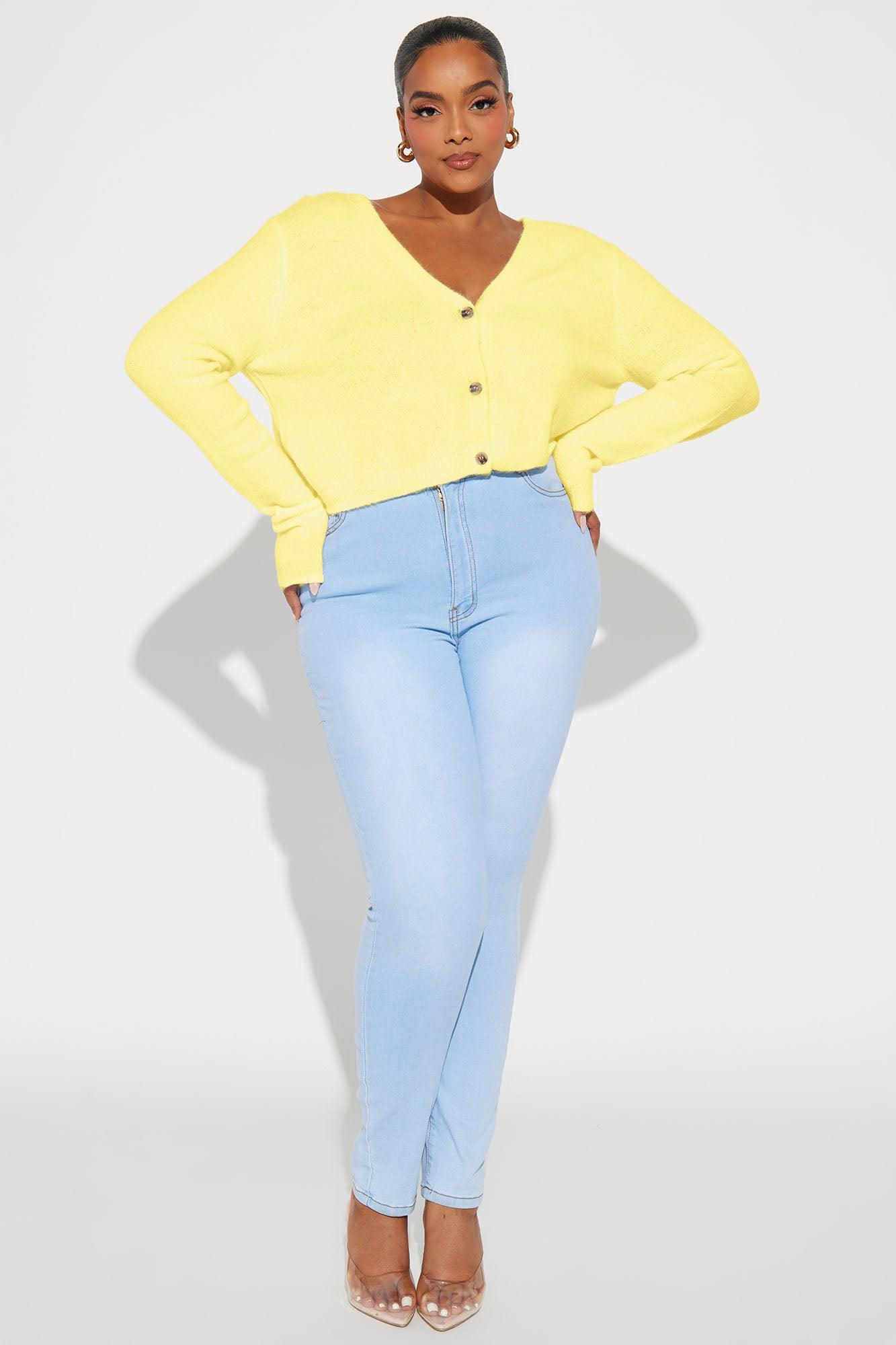 Albyn Cropped Cardigan Sweater - Yellow Product Image