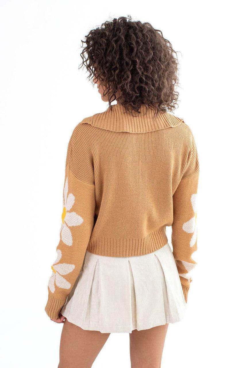 Brown Daisy Sleeve Johnny Sweater Product Image