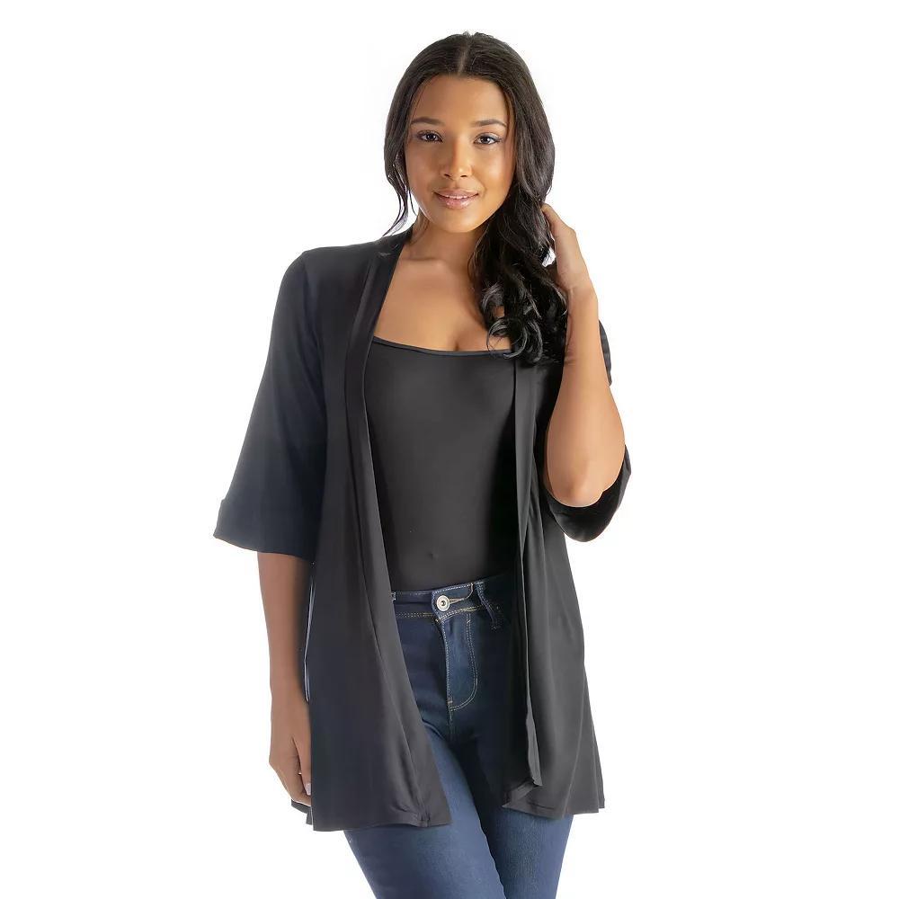 Women's 24Seven Comfort Apparel Open Front Elbow Length Sleeve Cardigan, Size: Large, Red Product Image