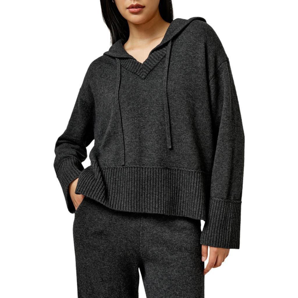 Lilysilk V Neck Wool-Cashmere Blend Hoodie for Women in Dark Gray at Nordstrom, Size Medium Product Image