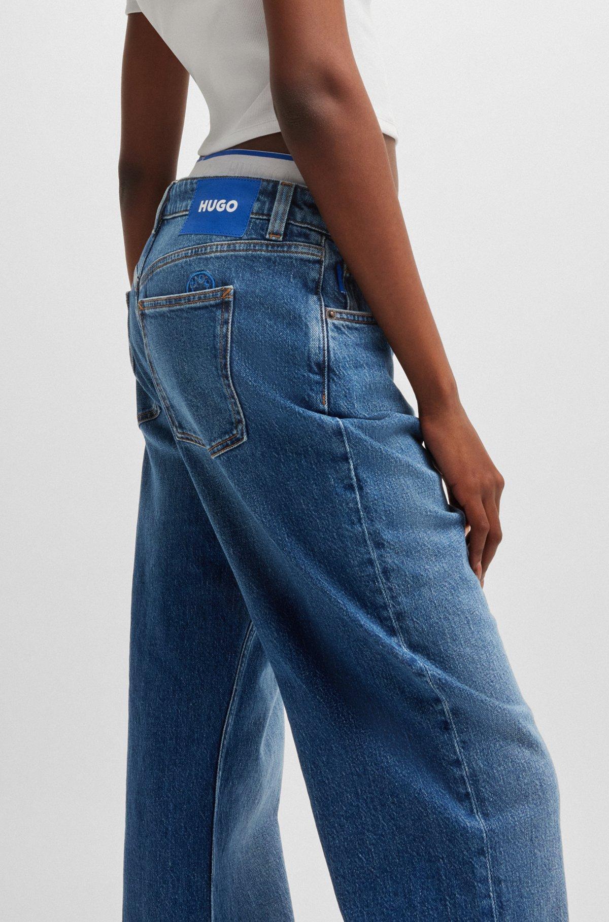 HUGO - Long-length straight-fit jeans in blue stretch denim - Blue Product Image