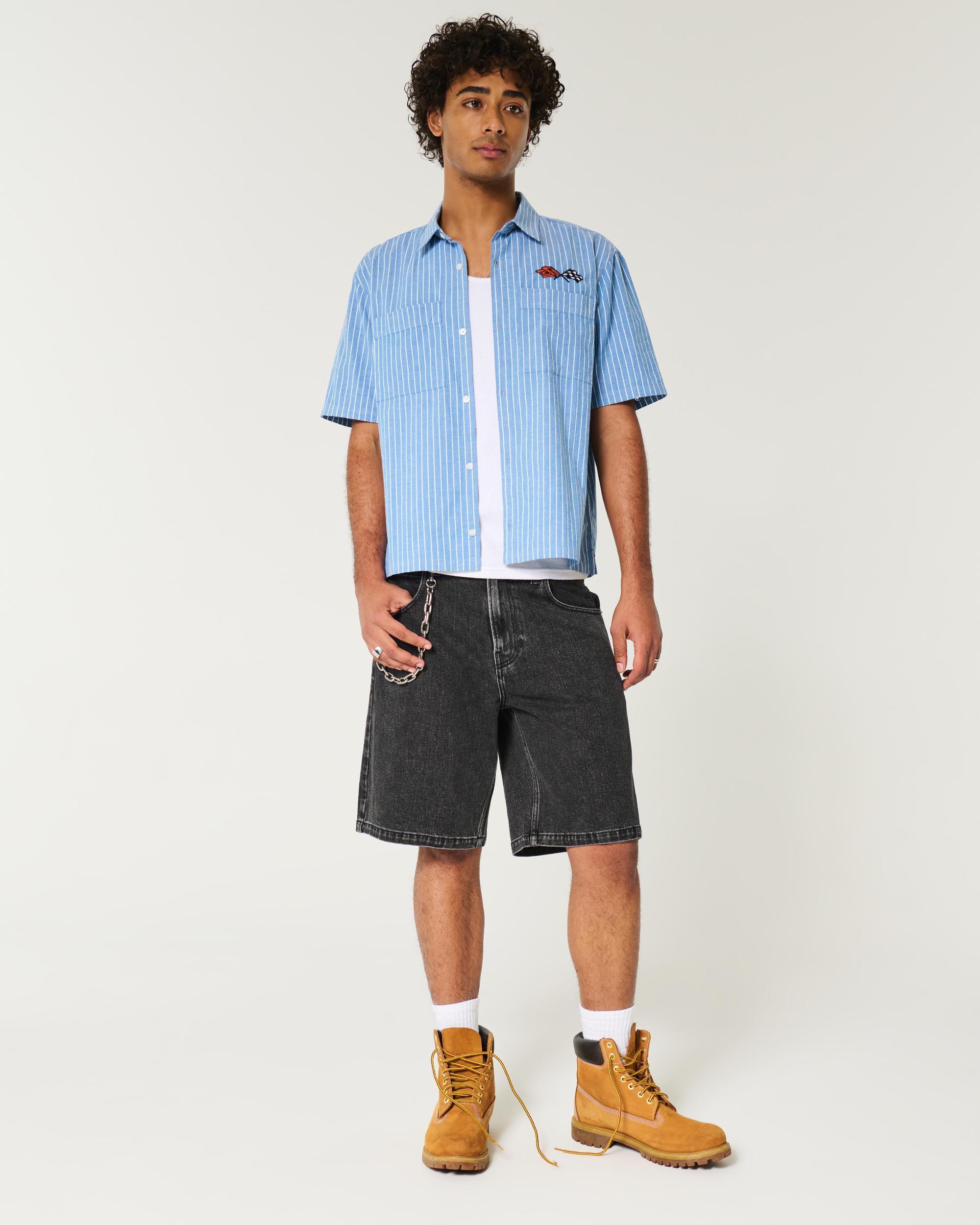 Washed Black Baggy Denim Shorts Product Image