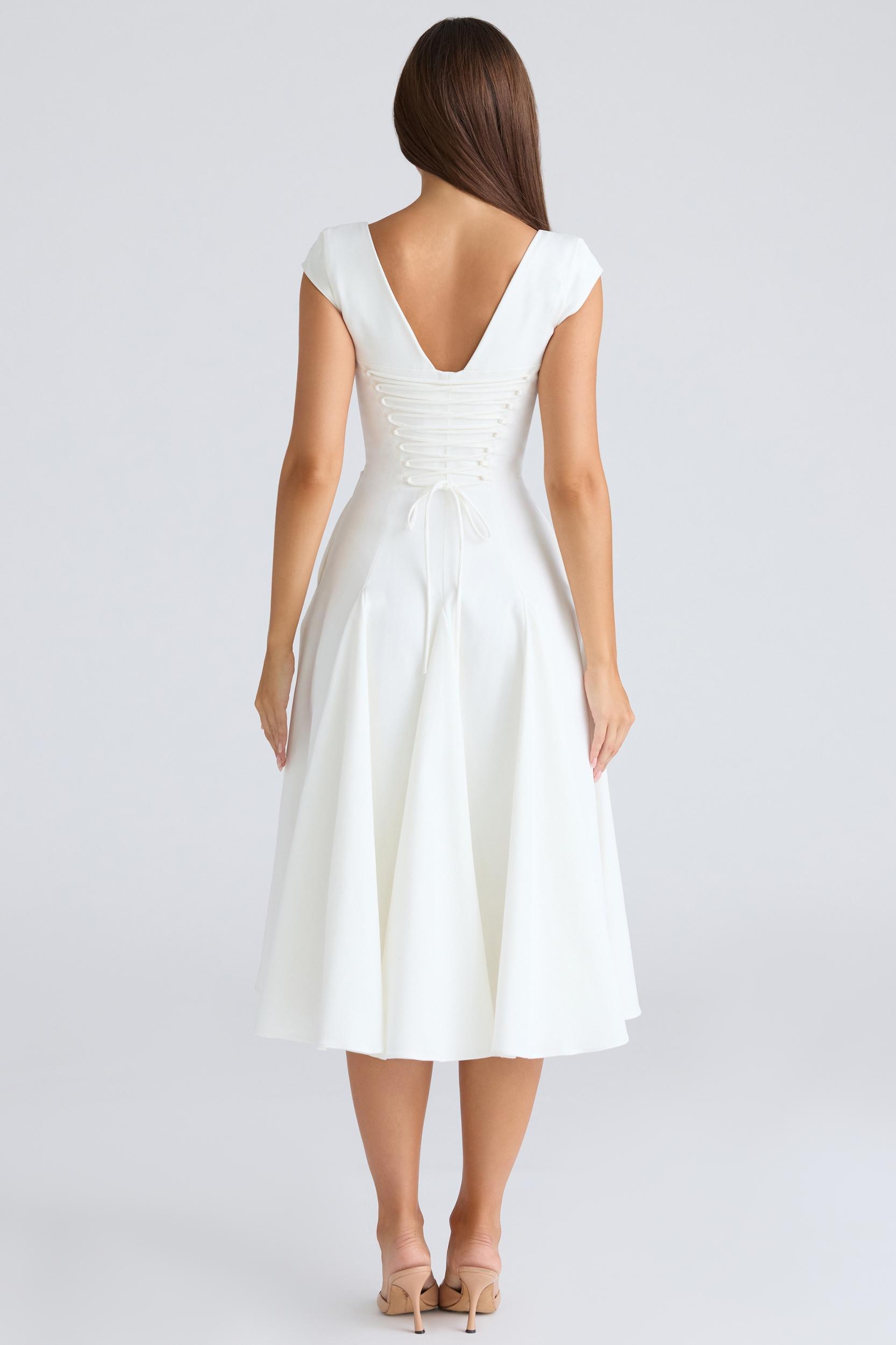 Raisa  white square neck twill midi dress Product Image