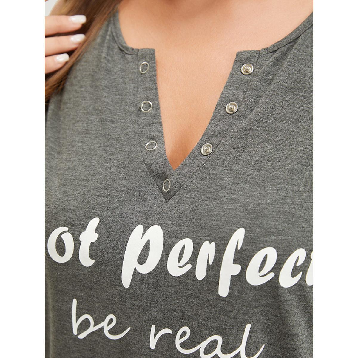Plus Size Letter Print Button Notched Tank Top Women DarkGray Casual Printed Dailywear Tank Tops Camis BloomChic 26/4X Product Image