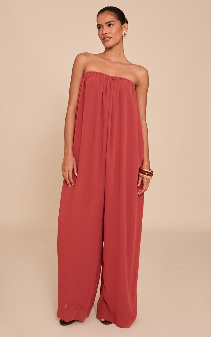 Rust Chiffon Bandeau Puffball Jumpsuit Product Image